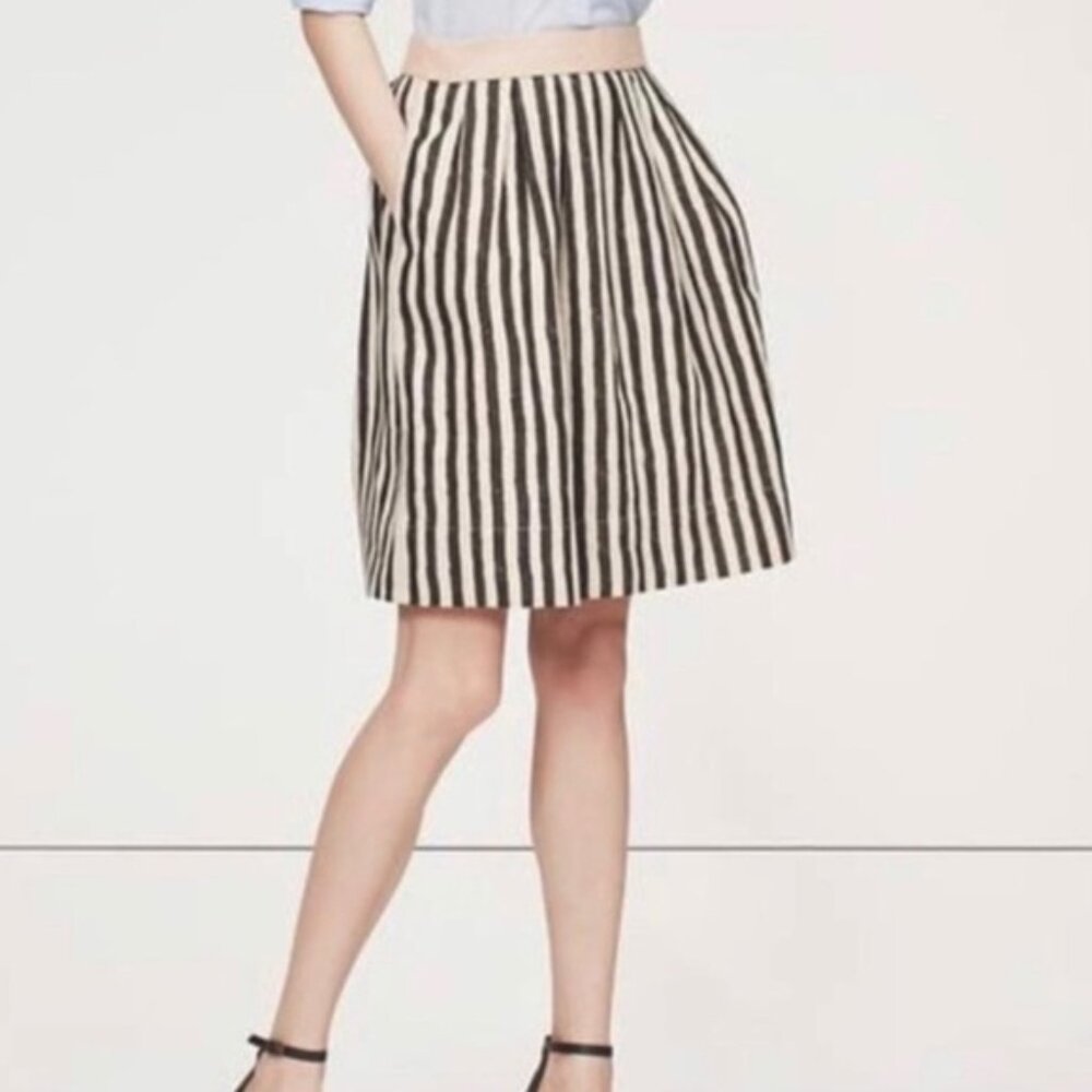 💯 Linen LOFT Stripe Skirt (8 petite) Tan & Gray